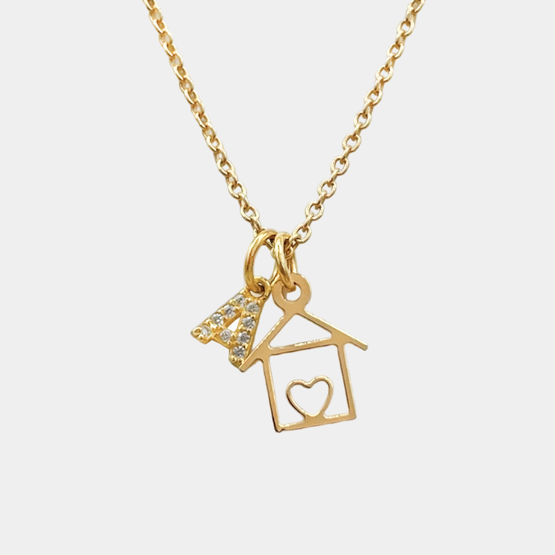 Collana casa con iniziale lux personalizzata in argento 925